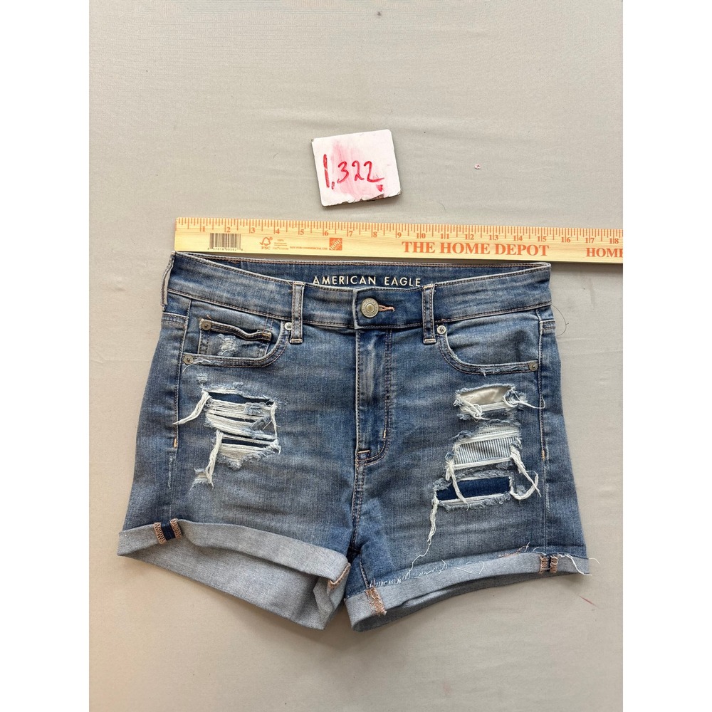 American Eagle Ne(x)t Level Stretch Distressed Denim Shorts Blue Size 8